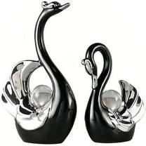 Black Swan Sculptures Home Decor Figurines - Modern Style - 2 Piece, Black
