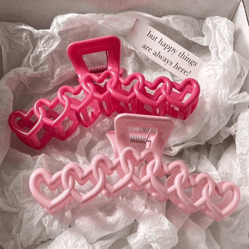 2Pcs Sweet French Style Hair Clips Women Plastic Heart-shaped Hairpin Candy Color Large Grab Cawl Clips Girls Hair Accessories