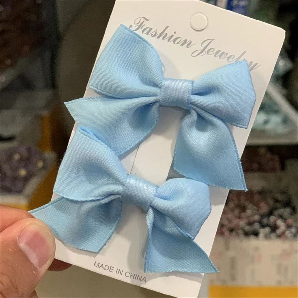 2Pcs Sweet Hair Accessories Solid Color Gifts Kids Hair Clips Bowknot Barrettes Bow Headgear Baby Hairpins BLUE