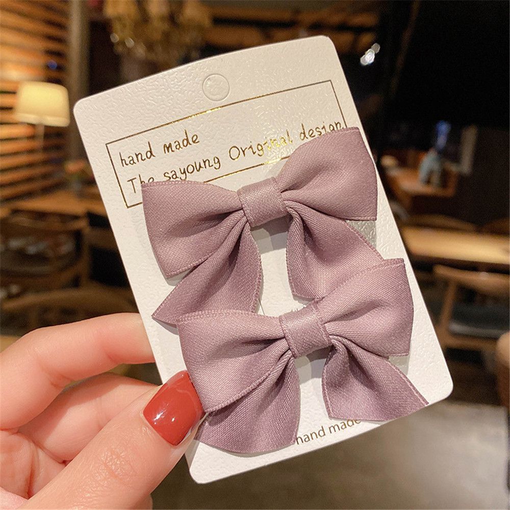 2Pcs Sweet Hair Accessories Solid Color Gifts Kids Hair Clips Bowknot Barrettes Bow Headgear Baby Hairpins DARK PINK