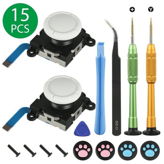 2Pcs Switch Analog Stick Parts, Replacement Set for Nintendo Switch Lite, Controller Repair Kit Include 2 Thumbstick Joystick, 4 Thumbsticks Caps, 2 Screwdriver, 4 Screws