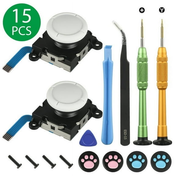 2Pcs Switch Analog Stick Parts, Replacement Set for Switch Lite, Controller Repair Kit Include 2 Thumbstick Joystick, 4 Thumbsticks Caps, 2 Screwdriver, 4 Screws