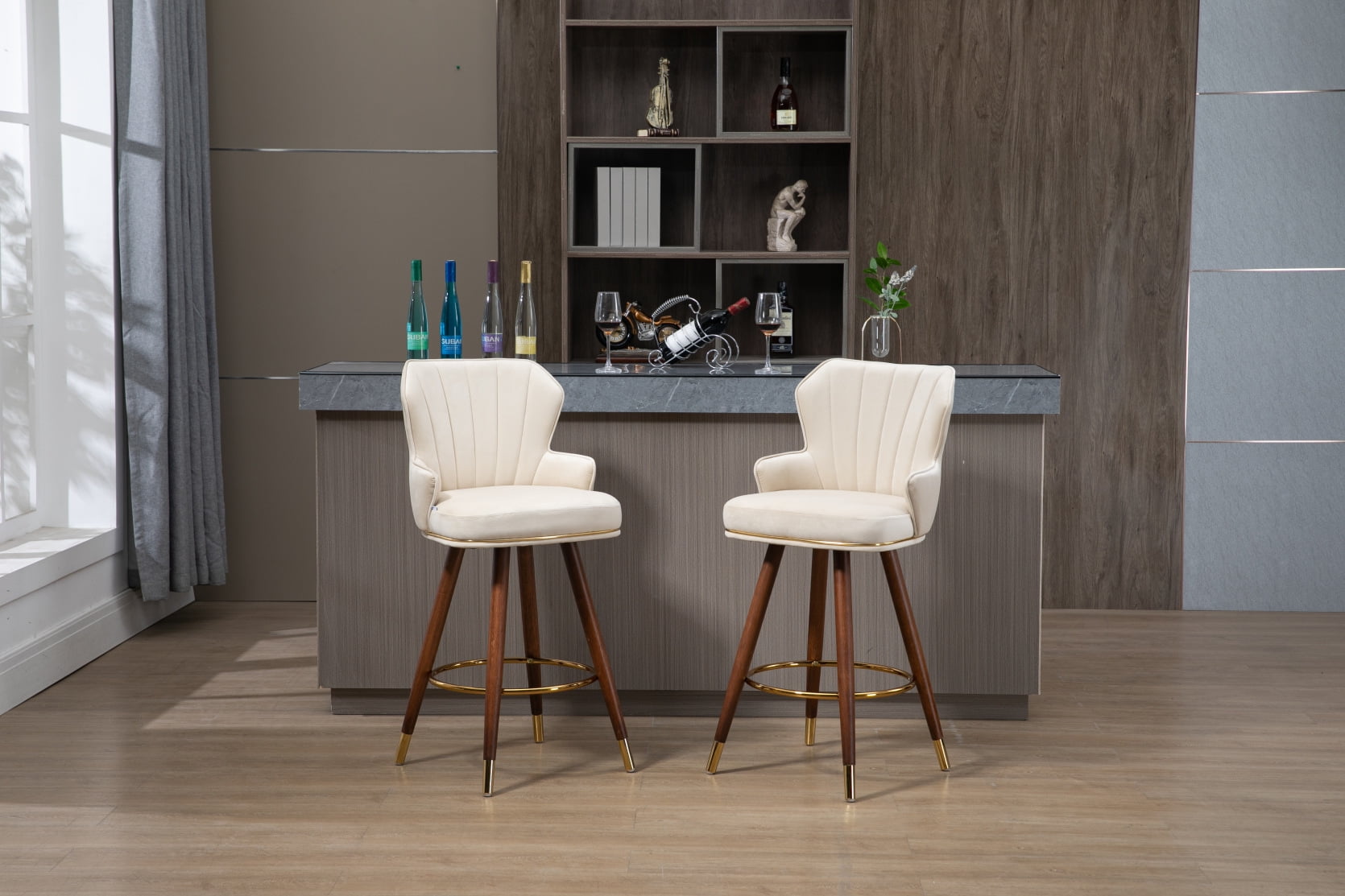 2Pcs Swivel Seat Upholstered Bar Stools, Counter Height Bar Stools with