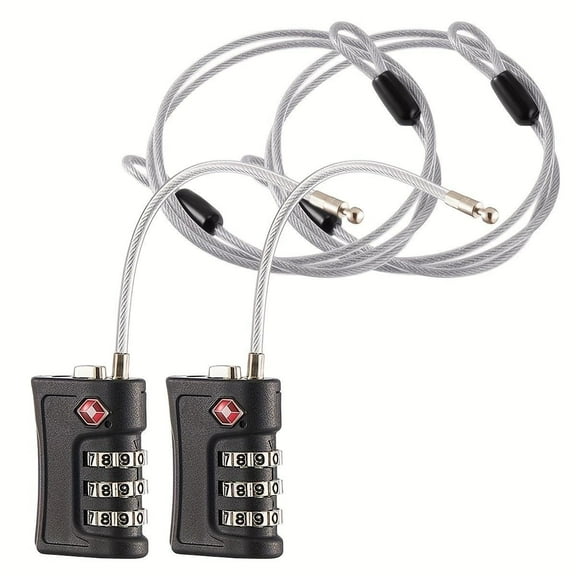 2Pcs TSA Approved Locks with 2Pcs 4-FT Steel Cable, 4 Digit Combination Luggage Locks TSA Approved, Travel Locks for Luggage & Suitcase