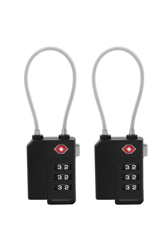 2Pcs TSA Lock 3 Digit Combination Security Travel Padlock with Long Adjustable Steel Cable for Suitcase Luggage Bag Gym