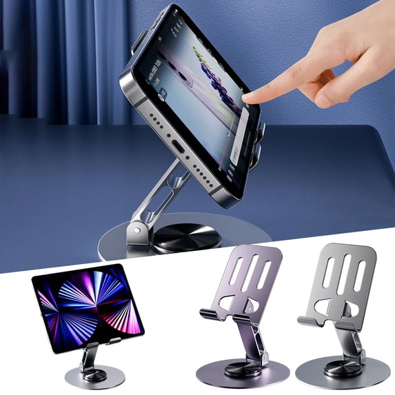 2Pcs Tablet Stand, Yrmaups Metal Tablet Stand, 360째 Rotation Adjustable Tablet Holder, Foldable Lazy Stand for Tablet Phone, Desktop Tablet Stand for Viewing, Sturdy Metal Stand for iPad