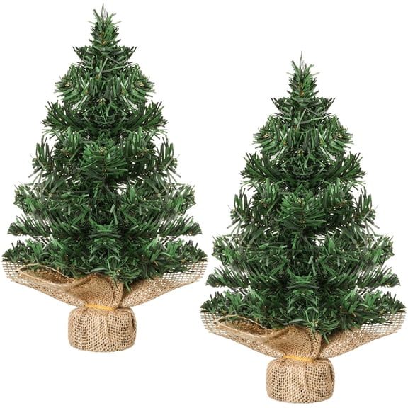 2Pcs Tabletop Mini Christmas Tree Artificial Mini Xmas Pine Tree Miniature Pine Christmas Tree with Linen Base for Christmas Decorations Indoor Home Kitchen Dining Table