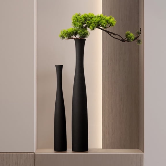 2Pcs Tall Black Floor Vase, Modern Matte Skinny Long Decorative Vase for Pampas Grass, Minimalist Flower Vase for Living Room, Entryway, Office Decor, Contemporary Home Centerpiece (Black)
