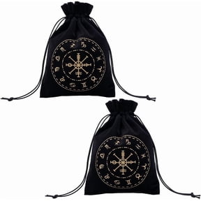 2Pcs Tarot Card Storage Bag Velvet Tarot Drawstring Bags Rectangle with Constellation Pattern Black 18x13cm Craft