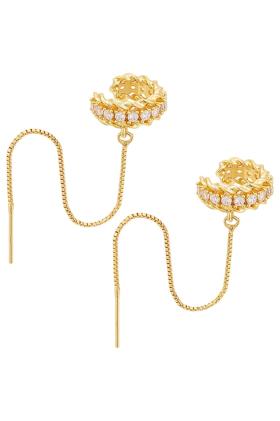 2Pcs Tassel Chain Drop Dangle Small Hoop Earrings Cubic Zirconia Sparkling Stud Earrings for Women Gold Cuff Earring Dainty Ear