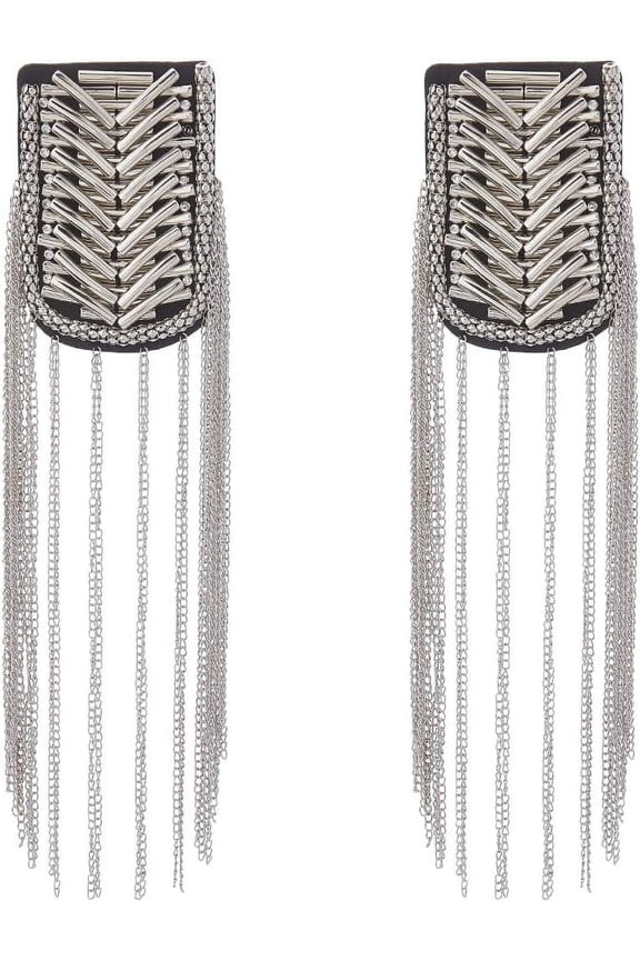 2Pcs Tassel Shoulder Pad Shoulder Boards Silver Blazer Epaulet with Tassel Link Chain Shoulder Badge Decoration Shoulder Jewelry Epaulettes