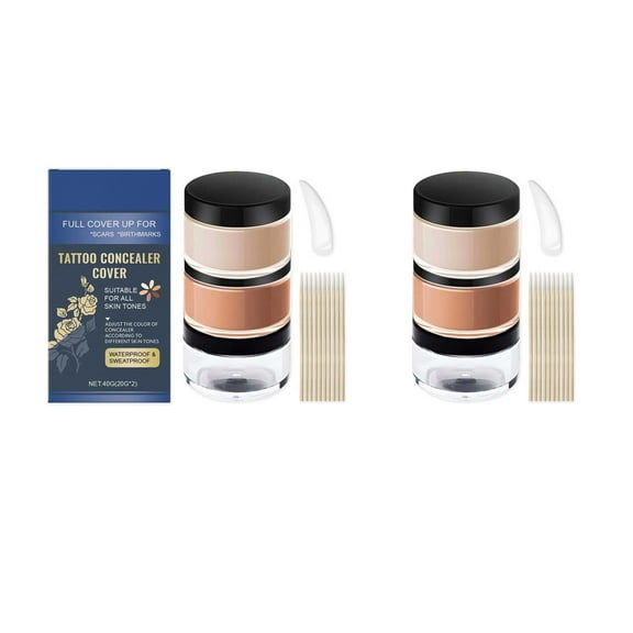 2Pcs Tattoo Cover Up Makeup Waterproof, Full Coverage Concealer, 2 Colors Adjustable Tatoo Cover Up Concealer, Long Lasting and Invisible Body Makeup Suitable for Vitiligo, Dark Spots, Scars
