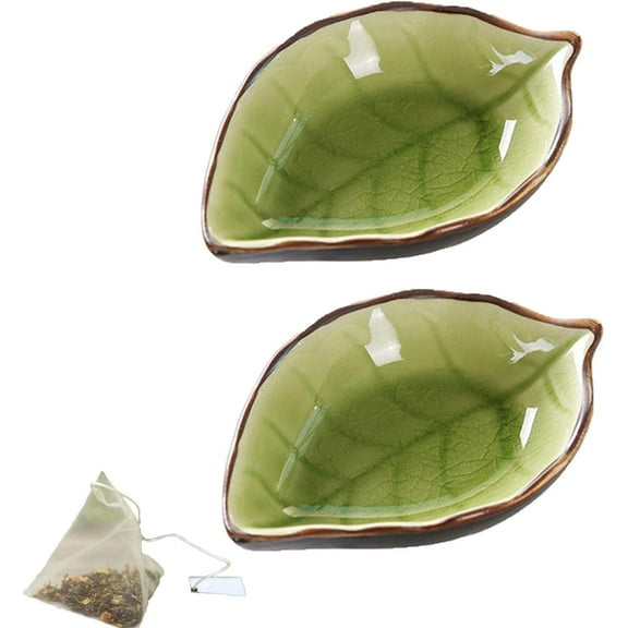 2Pcs Tea Bag Coaster, 4.33in Ice Crack Glaze Ceramics Tea Bag Rest Dish, Tree Leaf Tea Bag Coasters, Porcelain Tea Bag Plate