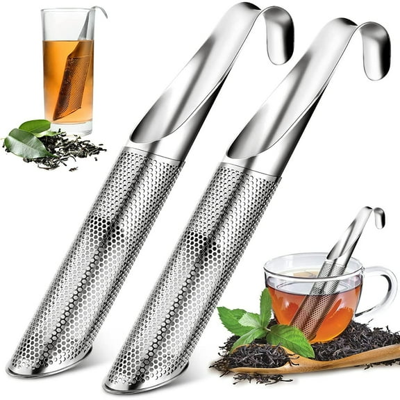 2Pcs Tea Infuser for Loose Tea, Stainless Steel Tea Steeper hold Loose Leaf, Reusable Metal Tea Diffuser Pipe, Fine Mesh Stick Holder for Tea Leaves, Silver