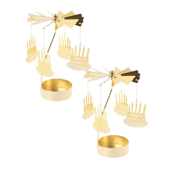 2Pcs Tea Light Merry Go Round Gold Metal Merry Go Round Rotating Tea Light Heart Shaped/Happy Birthday Candle Holder Valentine'S Day Decoration Table Decoration Holiday (No Candles) Candles Holders