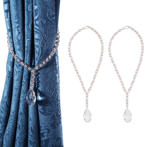2Pcs Teardrop Glass Curtain Tiebacks Clips Window Curtain Holdbacks with Alloy Toggle Clasps Clear 460mm