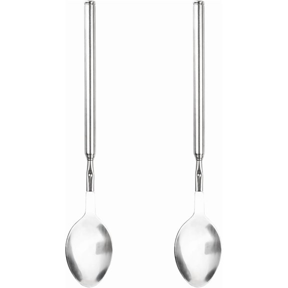 2Pcs Telescopic Spoon, 9"~25" Stainless Steel Extendable Spoon for Dinner Mixing Cooking, Long Handle Retractable Spoons for Barbecue Tableware Supplies Iced Tea Spoons