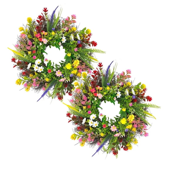 2Pcs Texas Wreath 1 Piece Of Spring And Summer Flower Decoration Front Door Wall Hanging Suitable For Weddings Parties Home Decoration Green Wreath Practical Home Decor 17.7"