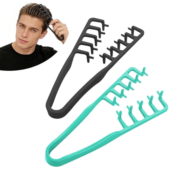 2Pcs Texture Comb, Volume Hair Comb Wide Tooth Comb for Curls, Barber Wide & Fine-Toothed Dual-Purpose Styling Comb, ABS Plastic Texturizing Hair Tool (Black+Blue)