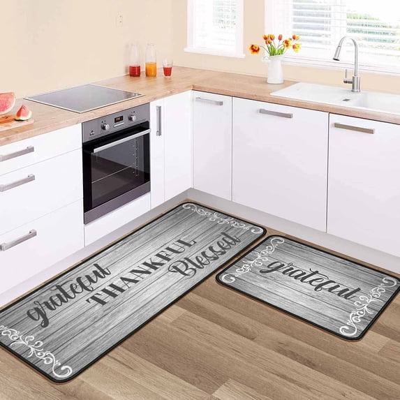 2Pcs Thankful Kitchen Rugs Set of 2 Mats for Cooking Non Slip Waterproof Standing Kitchen Runner Mats 17\u201dx30\u201d+17\u201dx47\u201d