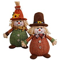 2Pcs Thanksgiving Decorations Scarecrow Plush Dolls Harvest Festival Home Decor Halloween Scarecrows Autumn Ornaments with Hat and Buttons Decors for Party Fall Tabletop Gifts Dolls Type 3