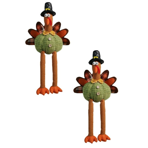 2Pcs Thanksgiving Turkey Plush Decoration Turkeys Couple Shelf Doll 19.1 Inch Standing Large Turkey Stuffed Doll With Retractable Spring Legs For Autumn Harvest Ornaments, Home Farmhouse Fall Decor