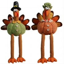 2Pcs Thanksgiving Turkey Plush Decoration Turkeys Couple Shelf Doll 19.1 Inch Standing Large Turkey Stuffed Doll With Retractable Spring Legs For Autumn Harvest Ornaments Home Decor