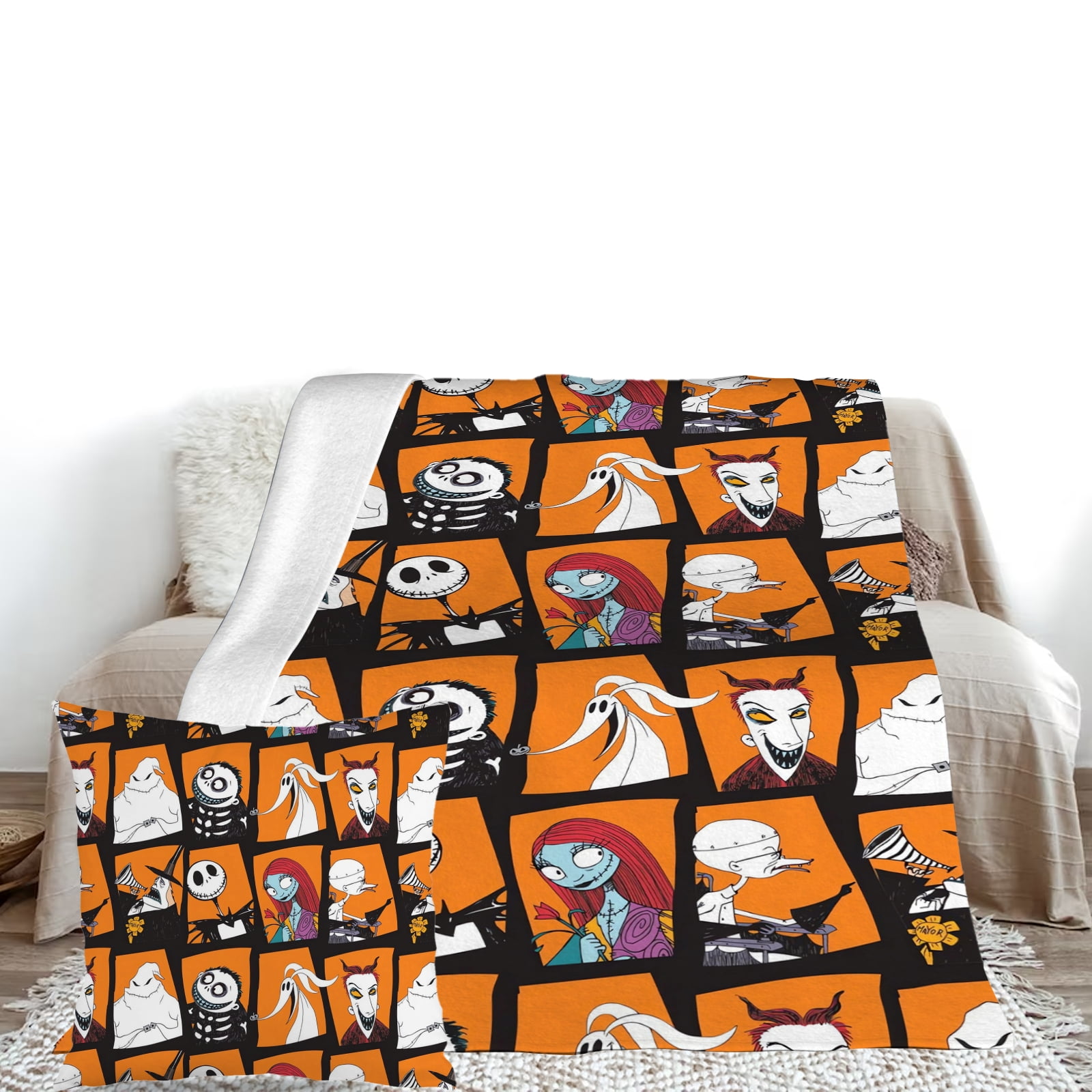 2Pcs The Nightmare Before Christmas blanket with Pillow Case Fluffy