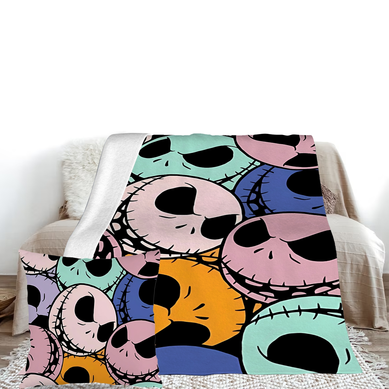 2Pcs The Nightmare Before Christmas blanket with Pillow Case Thin Plush