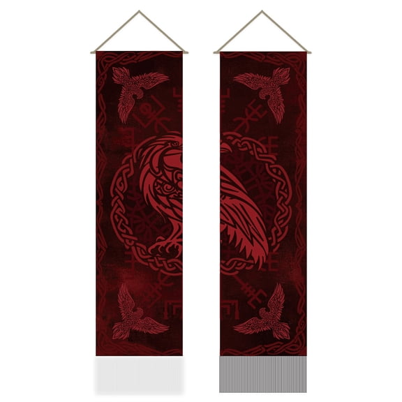 2Pcs Themed Tapestry Raven Crow Meditation Vertical Wall Hanging Tassel Wall Tapestry Mystic Aesthetic Decorations for Bedroom