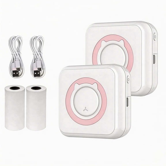 2Pcs Thermal Portable Bluetooth Printers Mini Wireless POS Thermal Image Photo Printers for Android IOS Mobile Phone for Photo,Notes,Compatible with Phone Tablet,(Pink)