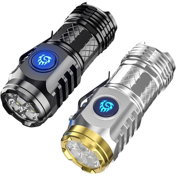 2Pcs Three-Eyed Monster Mini Flashlight Set, High Lumen Rechargeable LED Torch with Pen Clip, Multi-Functional Steel Light, Super Power Flash for Outdoors