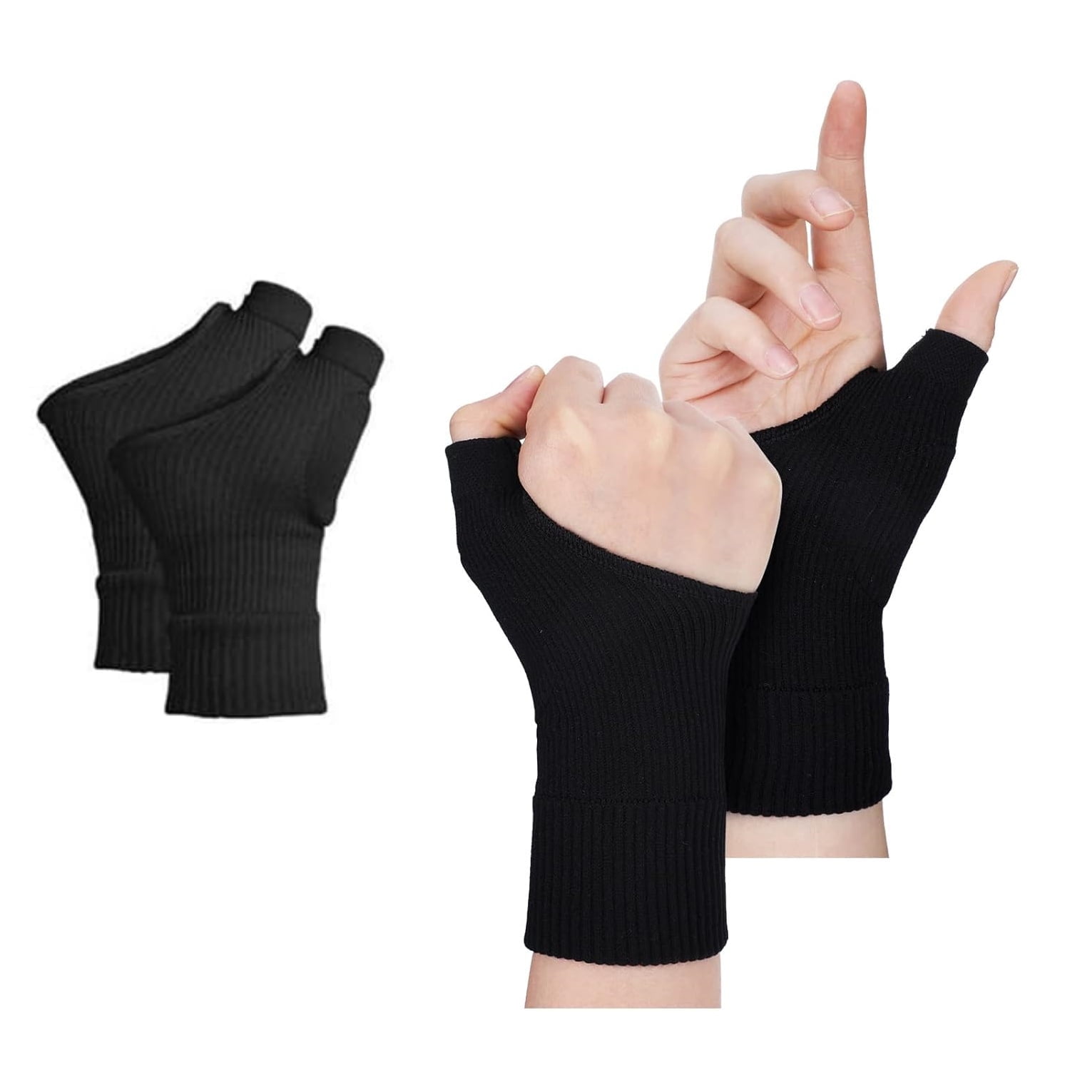 2Pcs Thumb Wrist Arthritis Gloves,QZS Compression Sleeve Lightweight Fingerless Gloves,Wrist Support Brace Elastic Glove for Women & Men