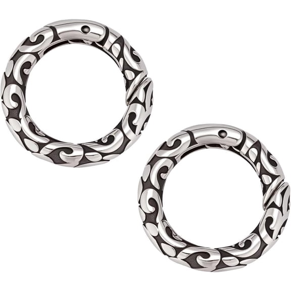 2Pcs Tibetan Style Spring Gate Rings 304 Stainless Steel O Ring Clips Snap Hooks with Pattern 20.5mm Carabiners Buckle Clasps