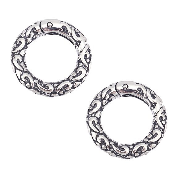 2Pcs Tibetan Style Spring Gate Rings Stainless Steel Textured Snap Clasps 6 Gauge O Ring Clips Snap Hooks Spring Keyring Buckle Clasps