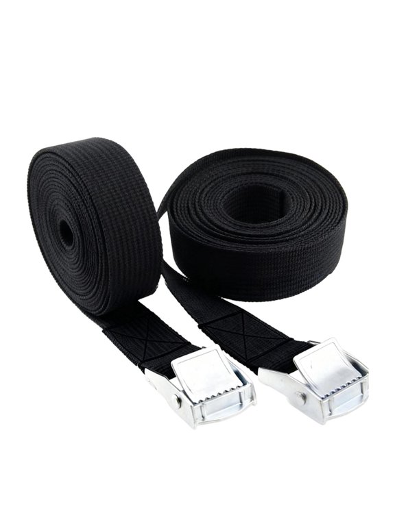 2Pcs Tie Down Straps Tension Straps 2m Luggage Straps Alloy Buckle Cargo Moving Straps(Black-200x2.5cm)