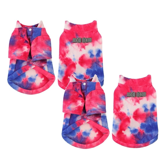 2Pcs Tie Dye Dog Sweater Sweatshirt Reflective Puppy Jacket Winter Coat with D Ring Leash Soft Turtleneck Pet Vest Clothes for Small Dogs Boy Girlï¼Multicolorï¼ Pet Clothes Happy 2026!