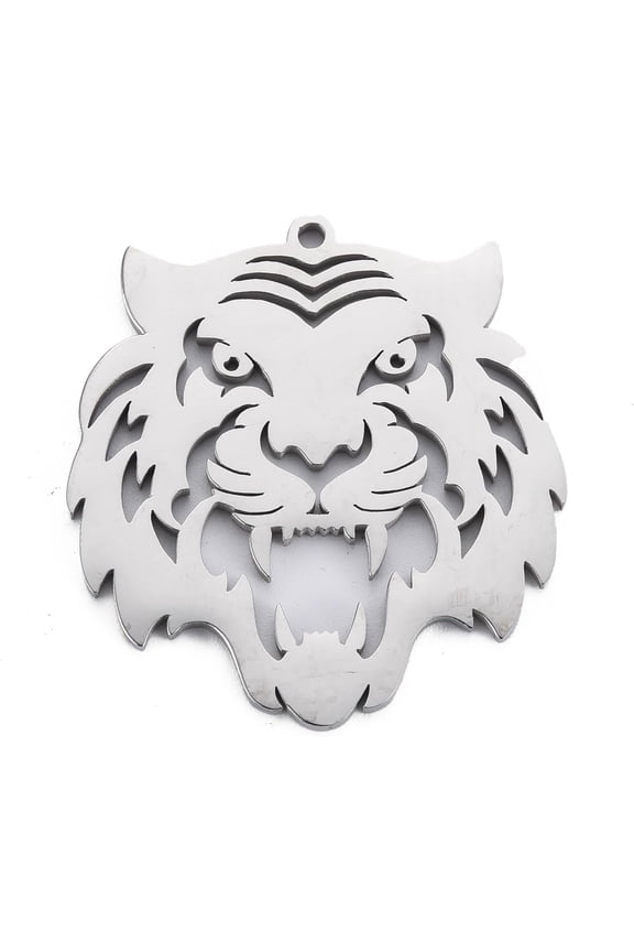 2Pcs Tiger Charms 304 Stainless Steel Pendants Stainless Steel Color