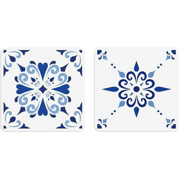 2Pcs Tile Pattern Painting Stencil 11.8x11.8 Inch Classical Ceramic Tile Stencils Hollow Out Drawing Template for DIY Making