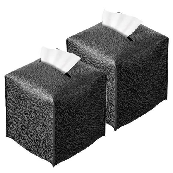 2Pcs Tissue Box Cover, PU Leather Square Tissue Box Holder with Bottom Belt Modern Style Tissue Box Organizer for Home, Car, Hotel, Office, 5X5X5inch