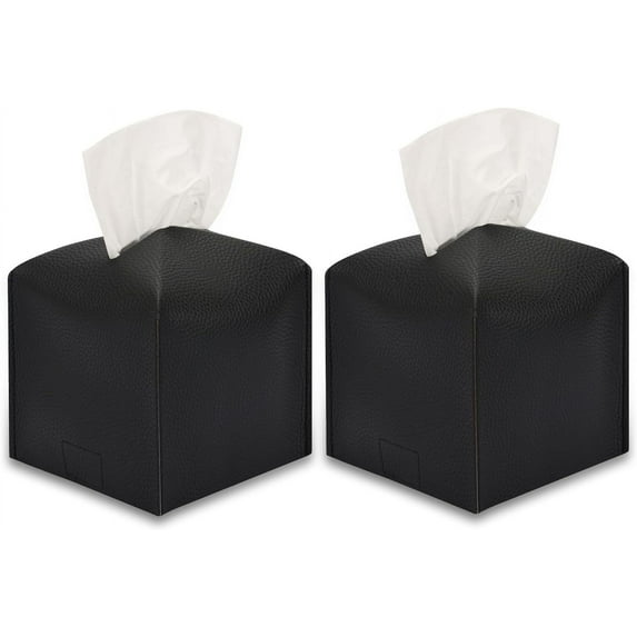 2Pcs Tissue Box Cover Square, Decorative PU Leather Tissue Box Holder, Waterproof Box Covers for Bathroom, Car, Office and Home , 5.12 x 5.12 x 5.12in