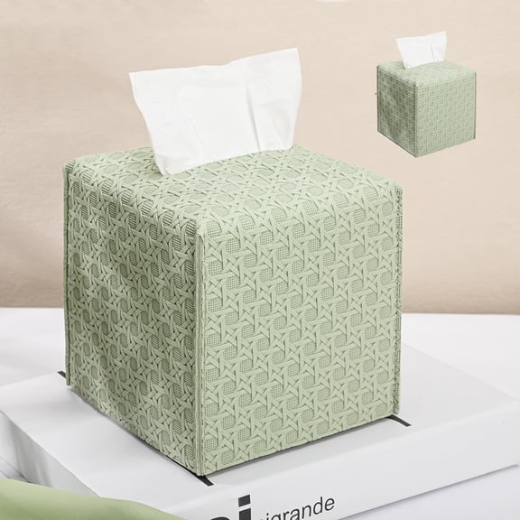 2Pcs Tissue Box Cover, Square PU Leather Tissue Holder, Decorative Facial Tissue Cube Paper Organizer Dispenser for Bathroom, Night Stands, Desk, 5X5X5inch
