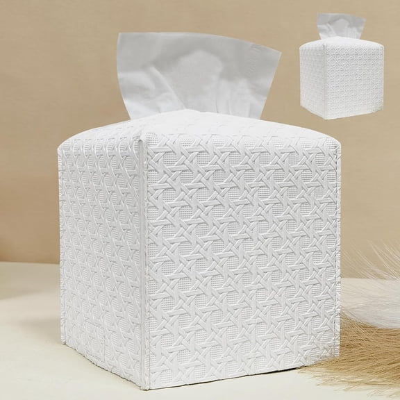 2Pcs Tissue Box Cover, Square PU Leather Tissue Holder, Decorative Facial Tissue Cube Paper Organizer Dispenser for Bathroom, Night Stands, Desk, 5X5X5inch