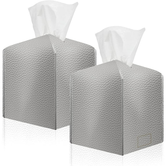 2Pcs Tissue Box Covers Modern PU Leather Kleenex Square Tissue Box Holder for Desktop Bedside Table Bathroom