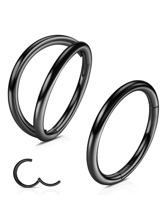 2Pcs Titanium Nose Rings for Women: Hypoallergenic Double Hoop Nose Rings Cartilage Earrings Conch Tragus Rook Piercing Jewelry 16G 18G 20G 6MM 8MM 10MM