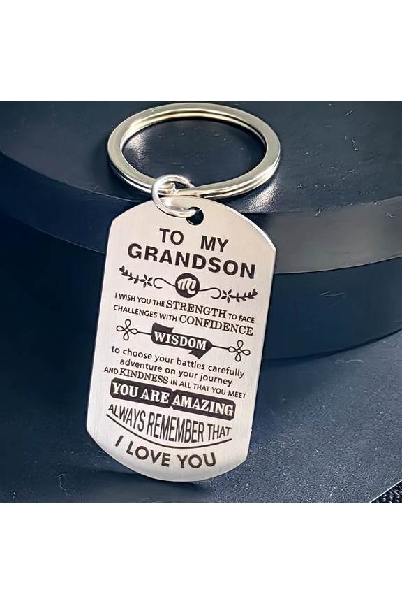 2Pcs To My Grandson Keychain Stainless Steel Key Chain Ring Birthday Graduation Christmas Gift From Grandparents For Grandson