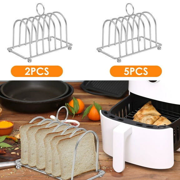 2Pcs Toast Rack with Ball Feet and Loop Carry Handle 6 Slots Toast Holder Stainless Steel Toast Stand Countertop Bread Display Stand for Bread Toast Sandwiches Silver