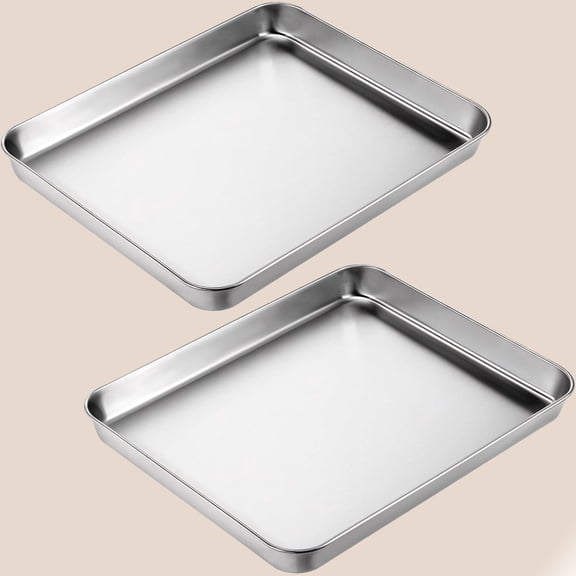 2Pcs Toaster Oven Pans for Baking, 9x11 Stainless Steel Cookie Sheet Baking Sheets Small Replacement Trays for Toaster, Black