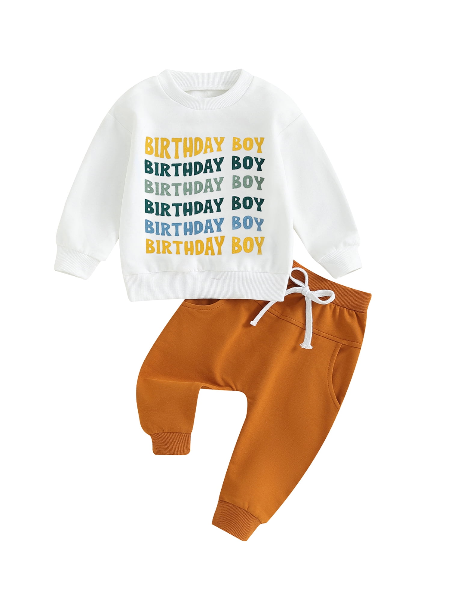 2Pcs Toddler Baby Boy Birthday Clothes Letter Print Long Sleeve