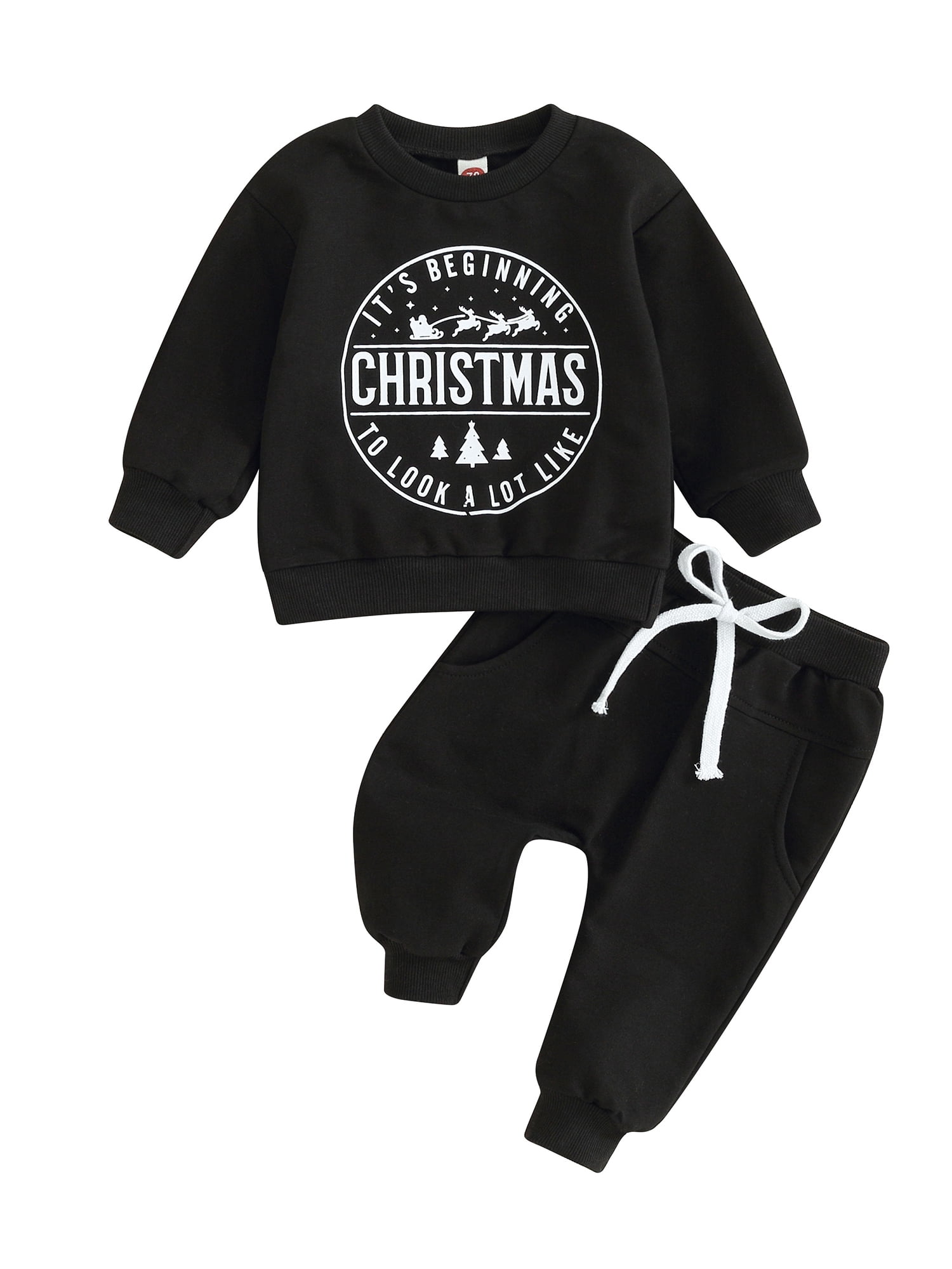 2pcs Letter Print Long-sleeve Black or White Baby Set